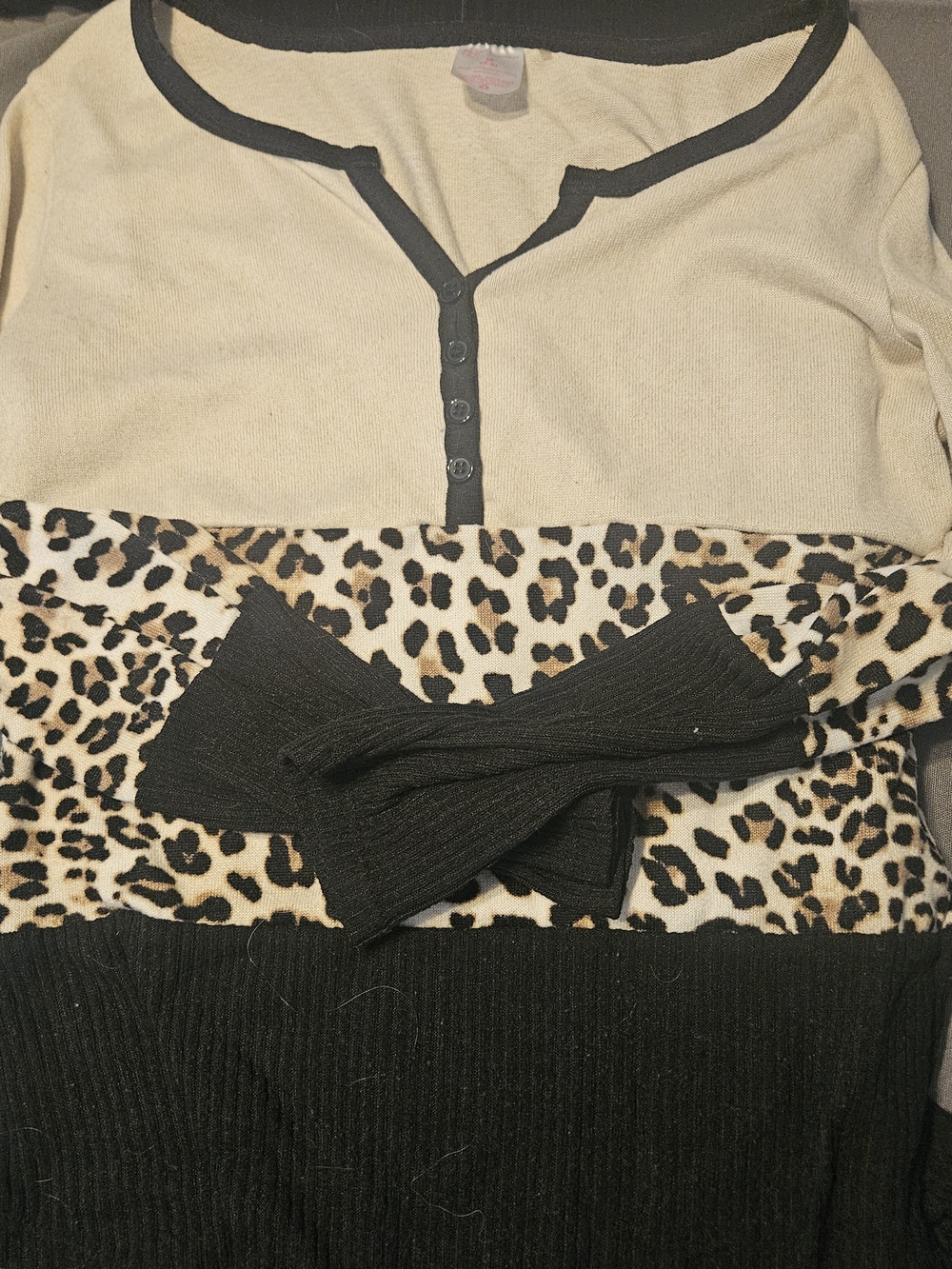 No Boundaries Cream & Black Scoop Neck Sweater with Leopard Band